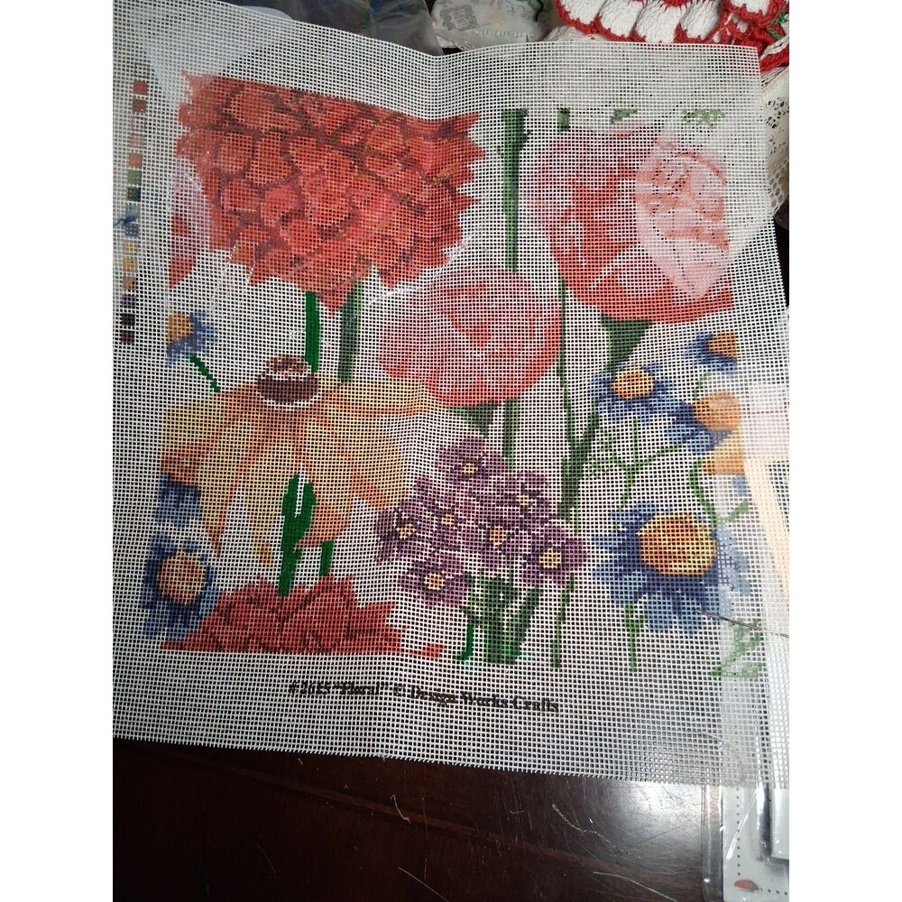 Design Works Needlepoint Cross Stitch Kit 12"X12" Floral Yarns 2615 Open Worked